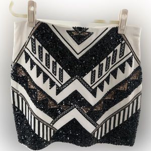 Express Aztec Sequin Skirt in Medium Black/Gold